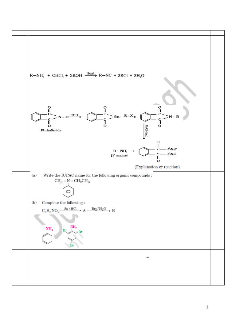 Class 12 CBSE Amines Question Bank | PDF | Amine | Chemical Substances