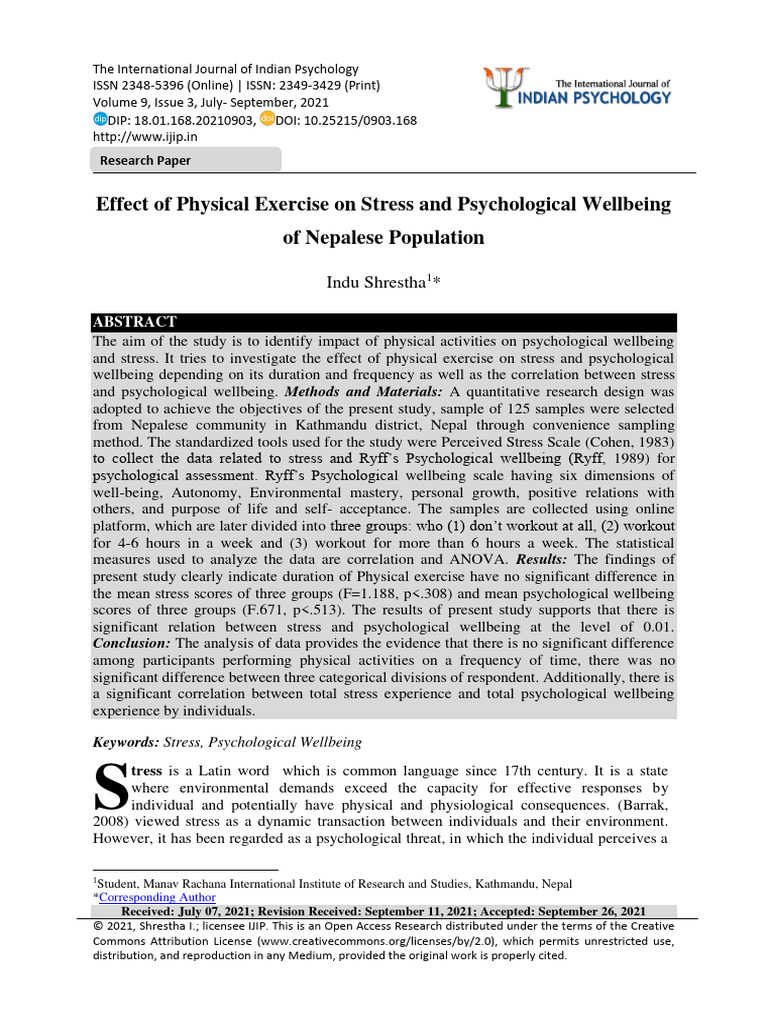 Effect of Physical Exercise on Stress An | PDF | Well Being | Psychology