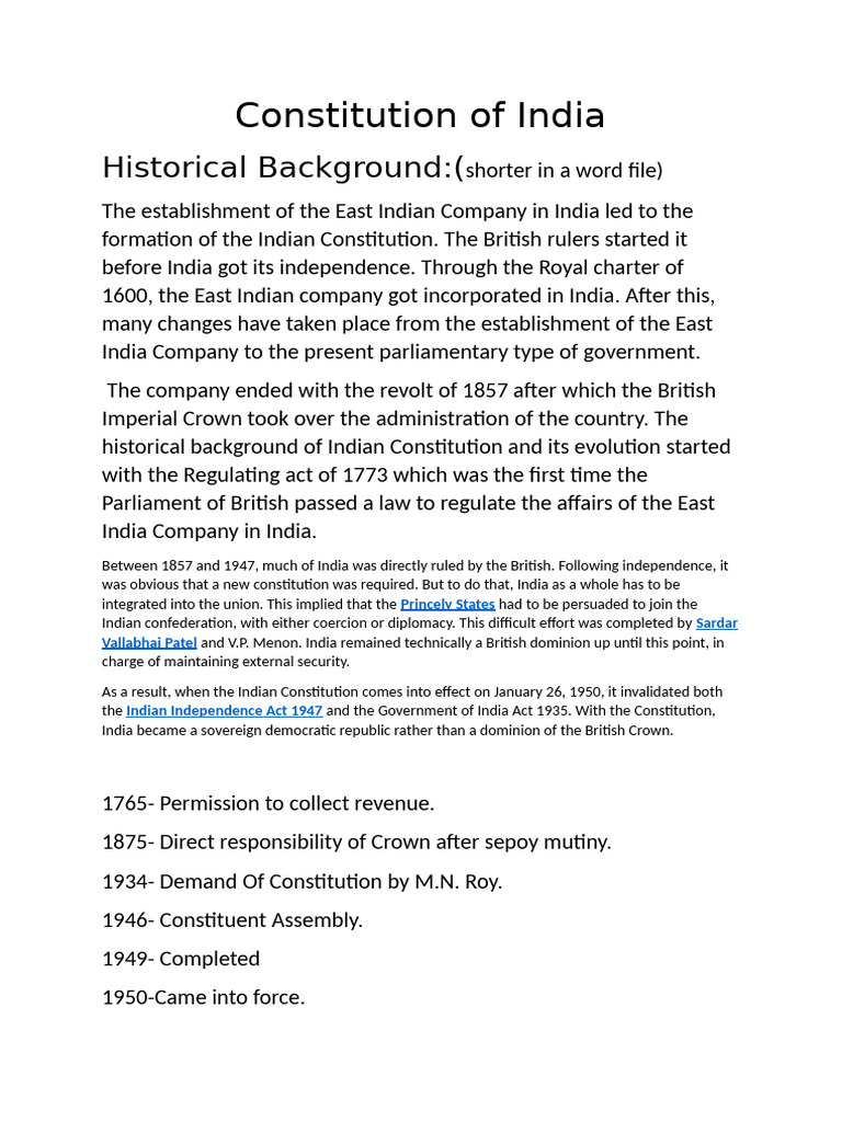 Evolution of the Indian Constitution | PDF | Constitution | Government ...