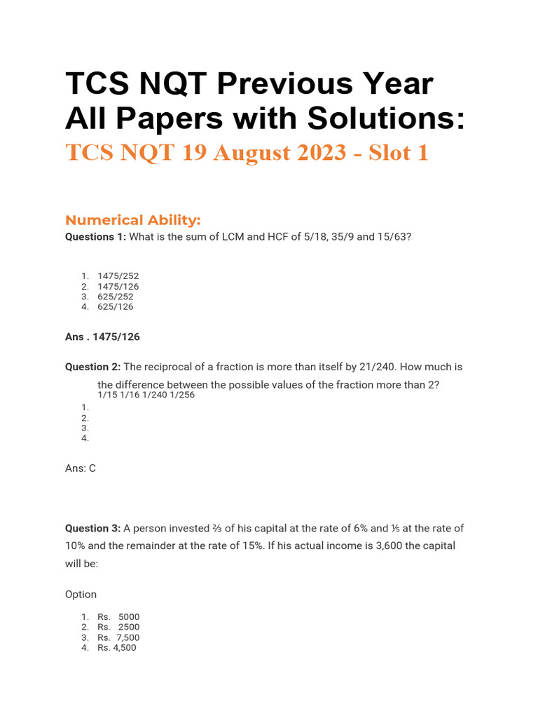 TCS NQT 2023: Previous Year Papers & Solutions | PDF | String (Computer ...