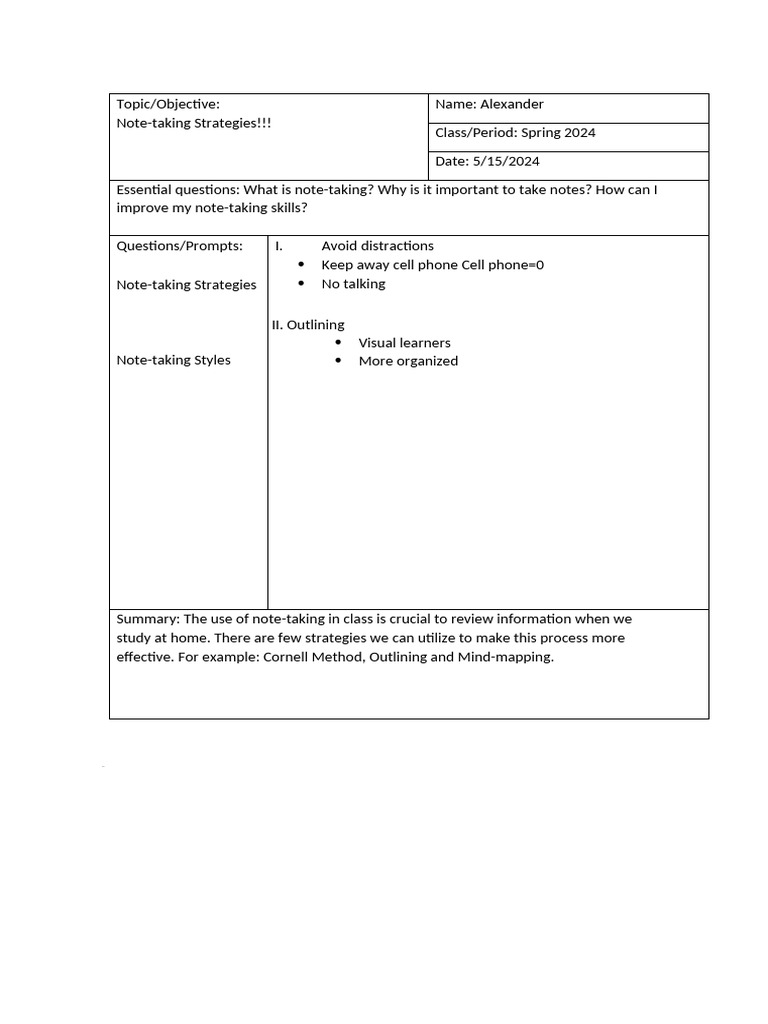 Effective Note-Taking Strategies | PDF