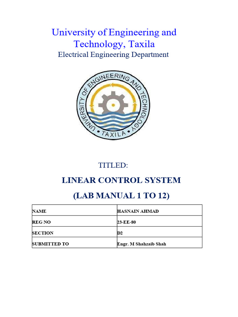 Linear Control System Lab Manual | PDF