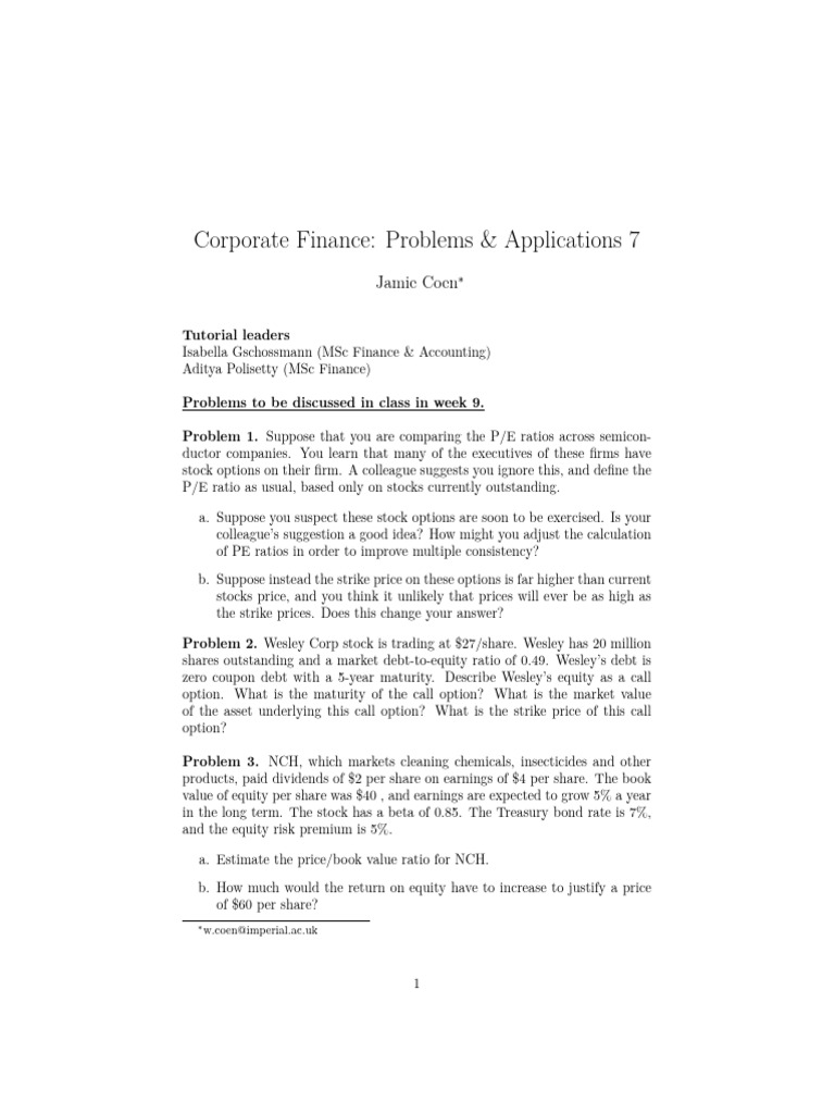 corp_fin_PS7_2025 (3) | PDF | Option (Finance) | Stocks