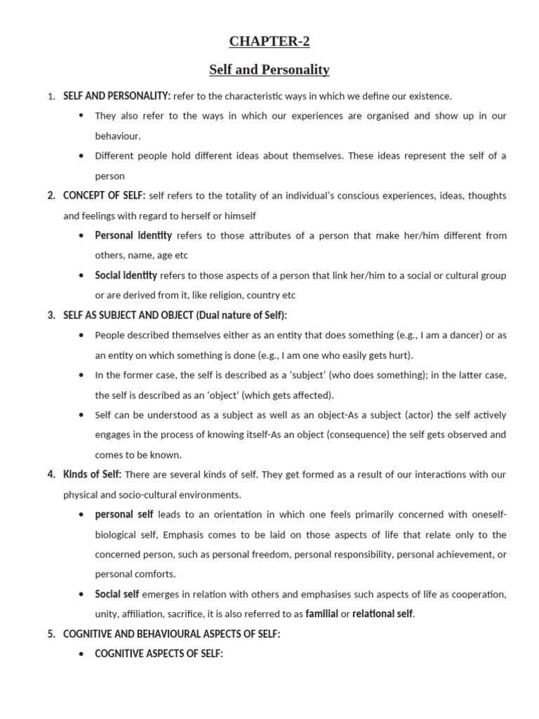 Understanding Self and Personality Concepts | PDF | Behavioural ...