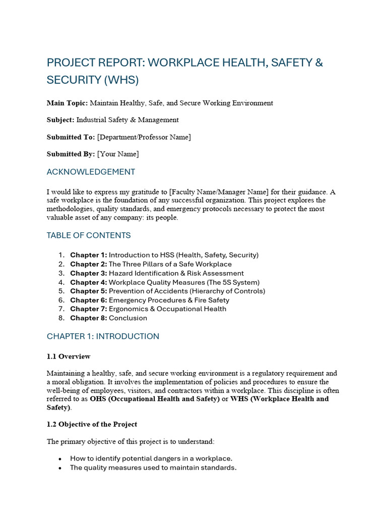 Workplace Health and Safety Report | PDF | Occupational Safety And ...