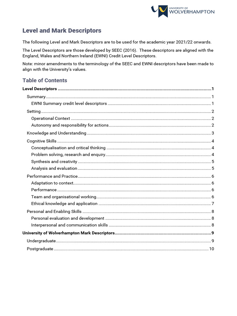 Level and Mark Descriptors 2021/22 | PDF | Methodology | Information