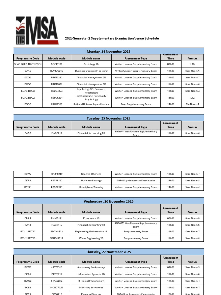 2025 Supplementary Exam Schedule | PDF | Science