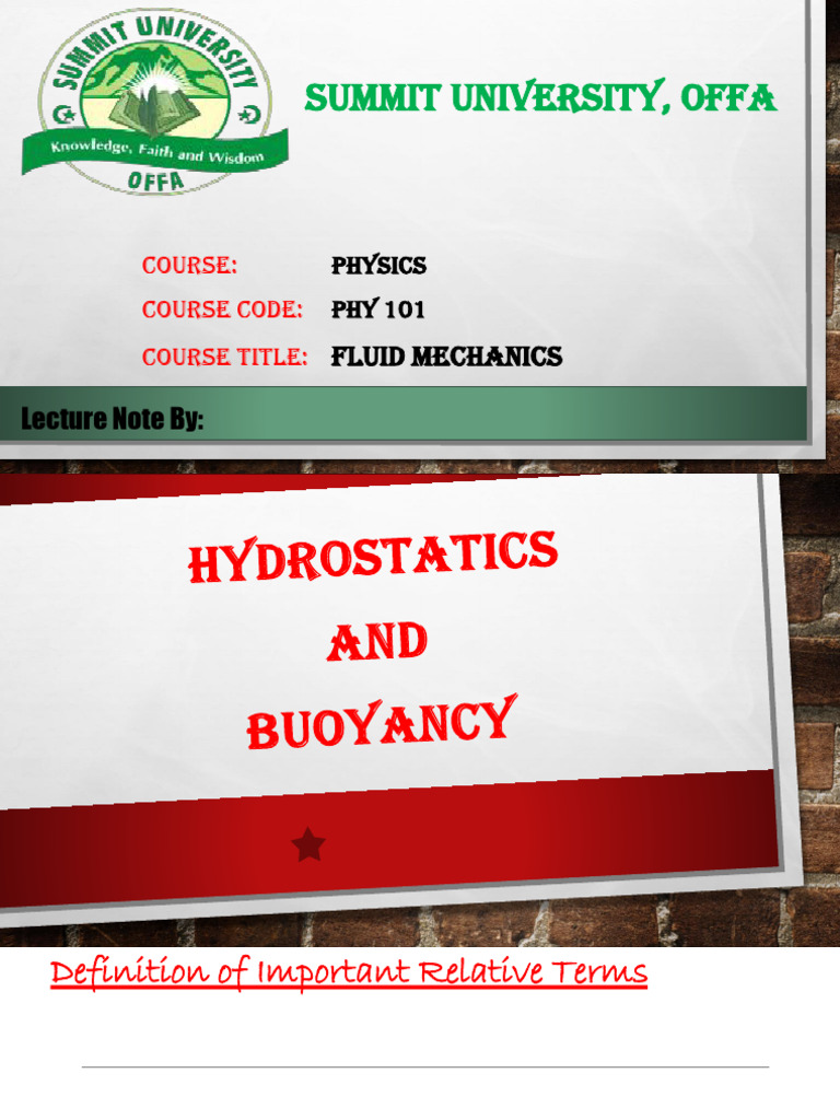 Hydrostatics and Buoyancy (Fluid Mechanics) | PDF | Buoyancy | Pressure
