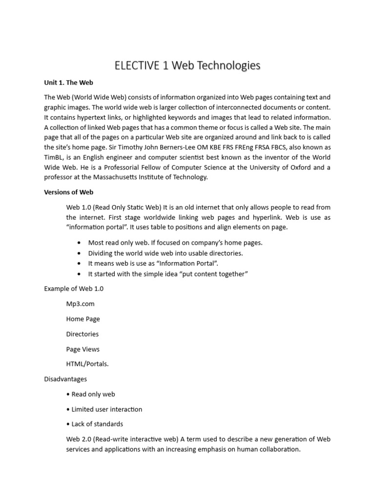 Overview of Web Technologies and Evolution | PDF | World Wide Web ...