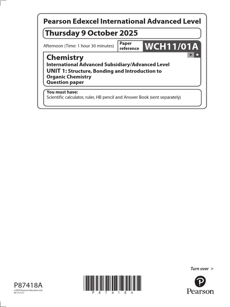 Edexcel A Level Chemistry Exam Paper | PDF | Chlorine | Ion