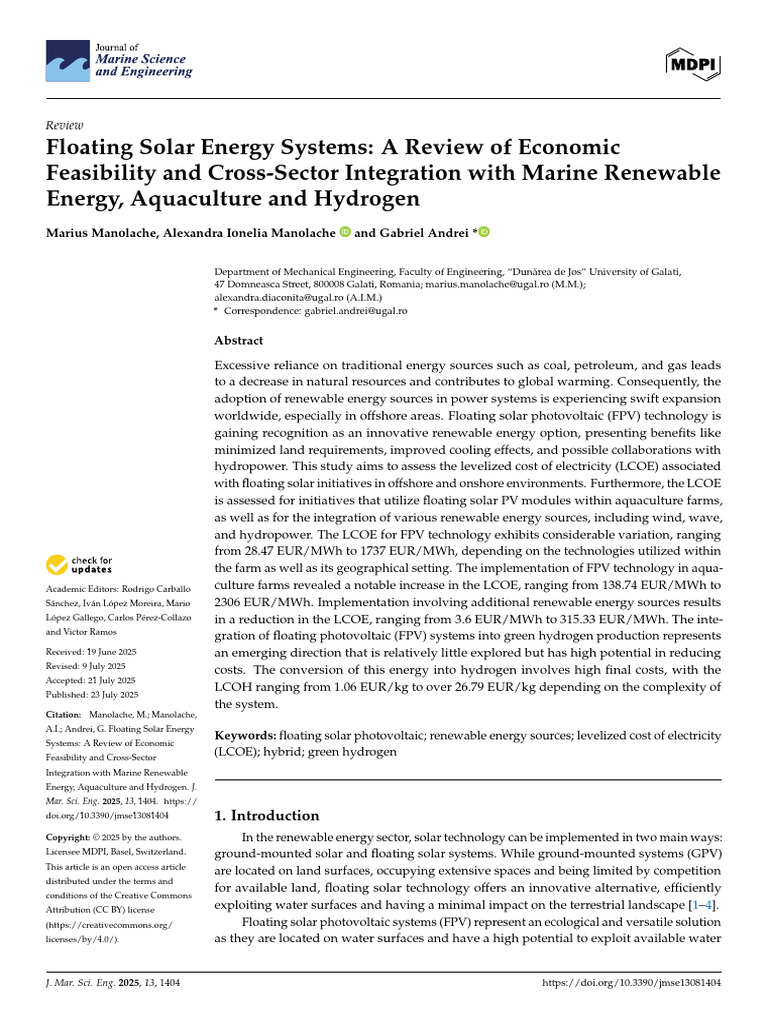 Floating Solar Systems: Economic Review | PDF | Photovoltaics | Solar Power