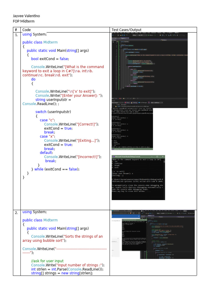 C# Midterm Exam Code Solutions | PDF | C Sharp (Programming Language ...