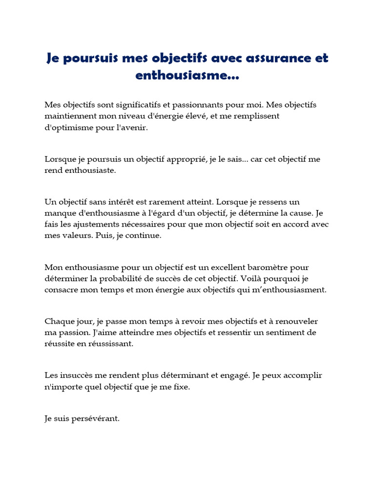 Atteindre ses objectifs avec enthousiasme | PDF