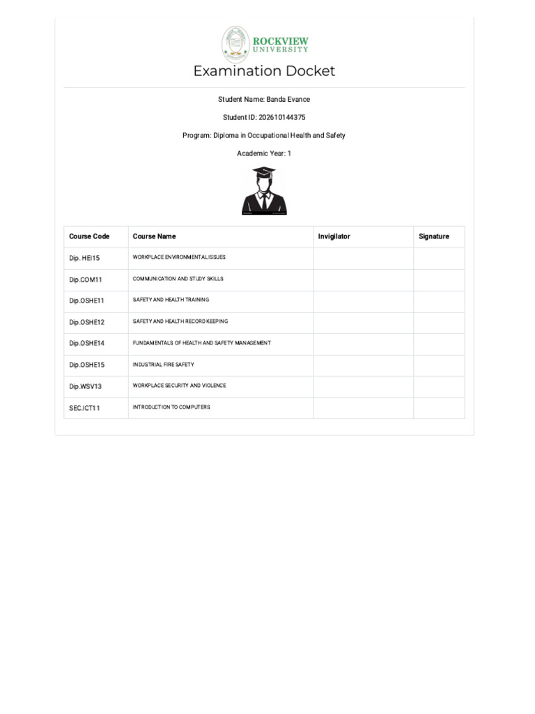 Occupational Health & Safety Exam Docket | PDF