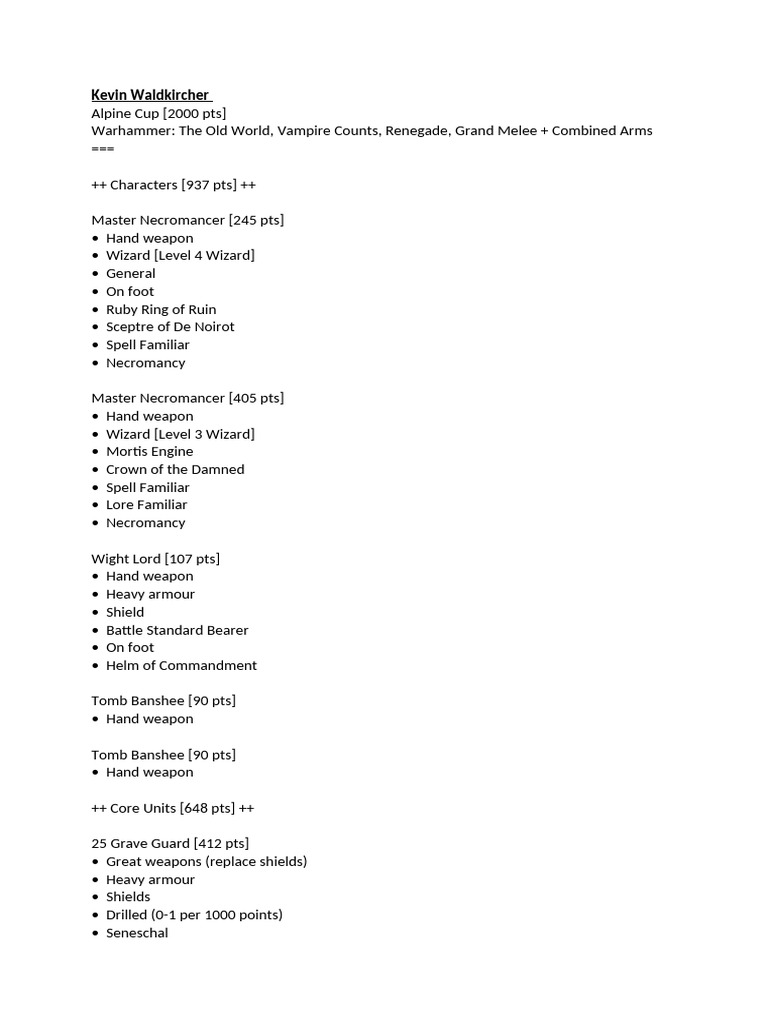 Warhammer Vampire Counts Army List | PDF | Necromancy | Armour
