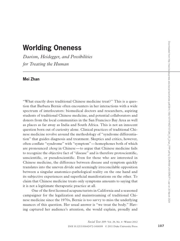 (正面) Worlding Oneness Daoism, Heidegger, And Possibilities for Treating ...