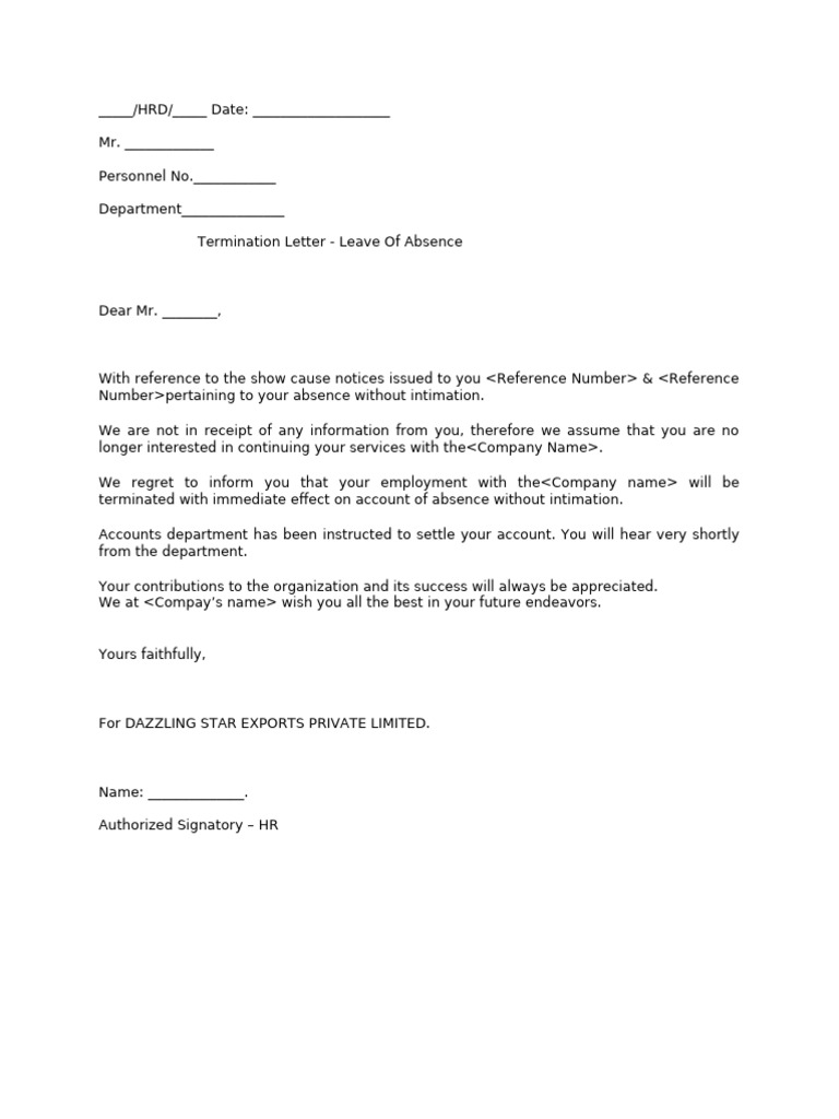Termination Letter for Absence Without Notice | PDF