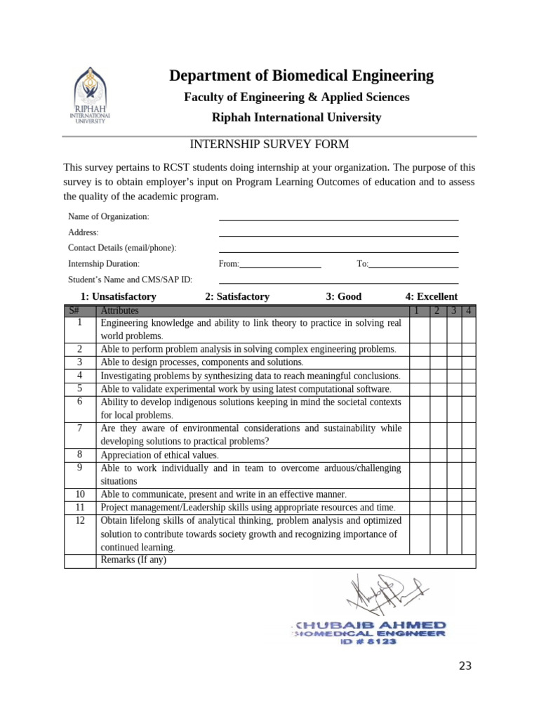 Internship Survey for Engineering Students | PDF