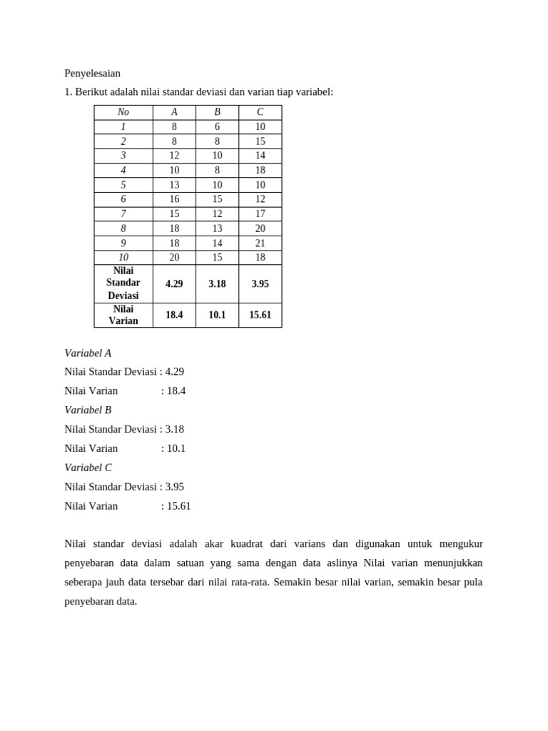 Analisis Statistika Variabel A, B, C | PDF