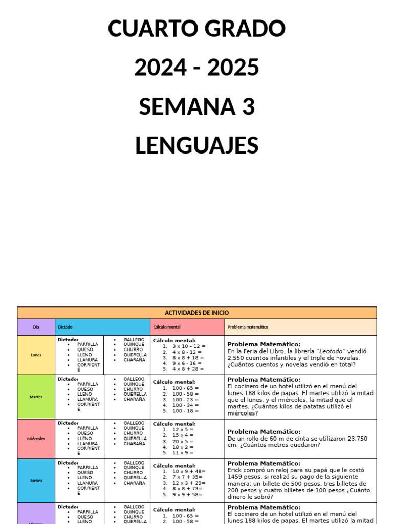 Actividades de Lenguaje para Cuarto Grado | PDF | Aprendizaje