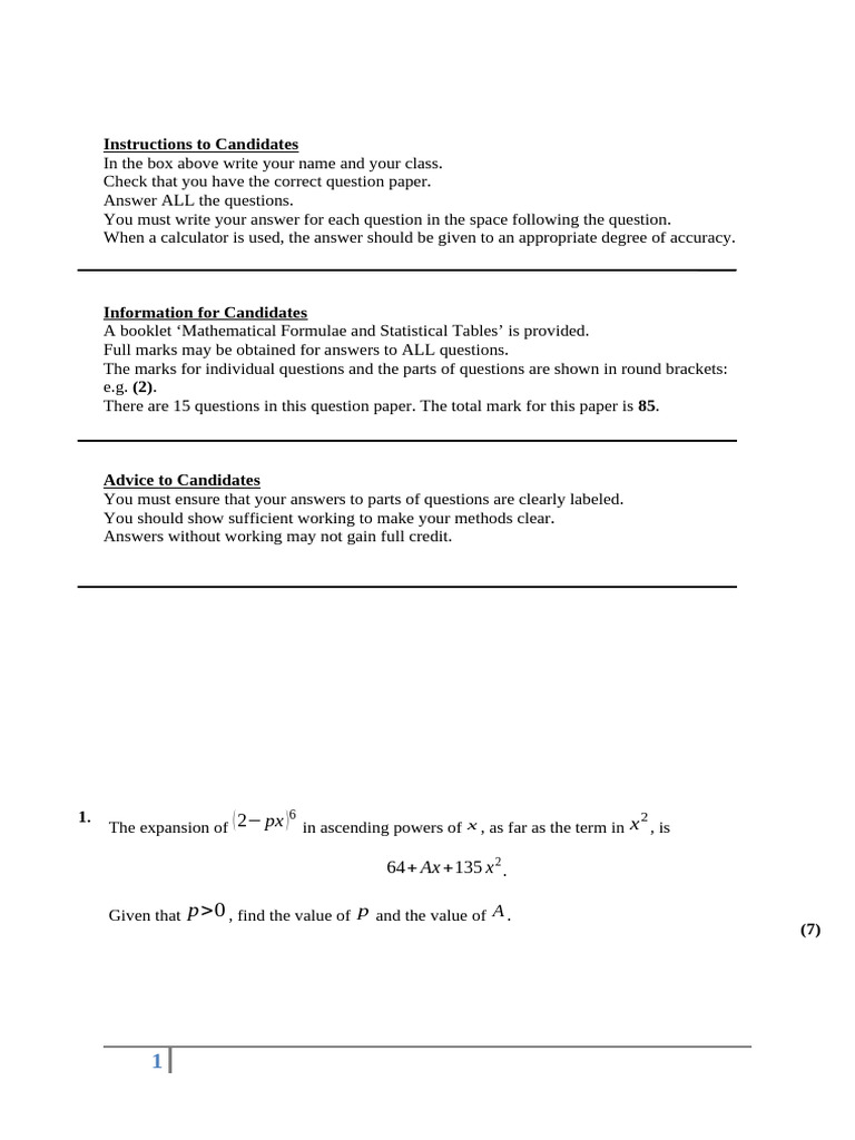 Math Exam Instructions and Questions | PDF | Applied Mathematics ...