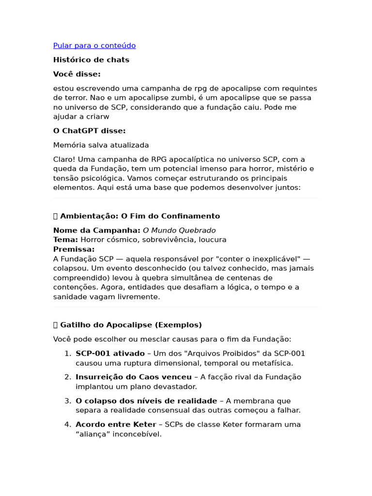 Campanha de RPG: Apocalipse SCP | PDF | Jogos de RPG | Tempo