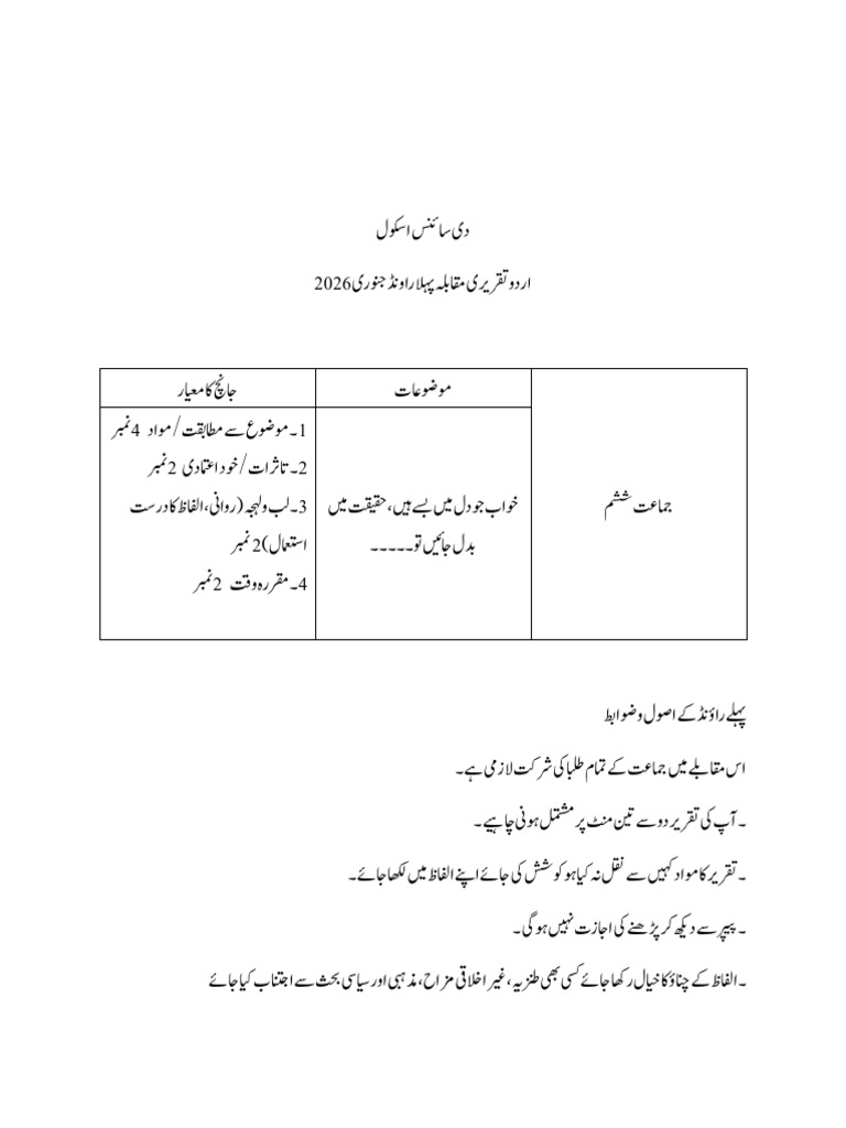 Urdu Speech Topics Class VI | PDF