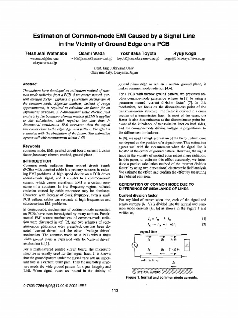 Estimation of Common Mode EMI Caused by a Signal Line | PDF ...