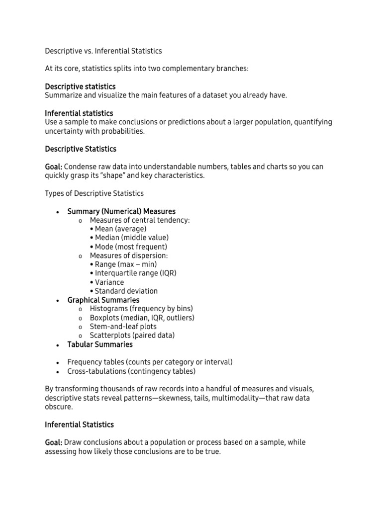 Descriptive vs. Inferential Statistics Guide | PDF | Statistics ...