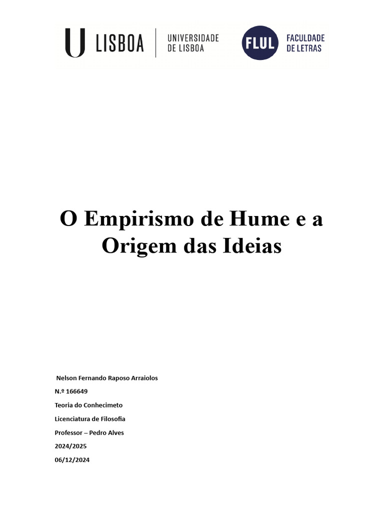 O Empirismo de Hume e a Origem das Ideias | PDF | David Hume | Pensamento