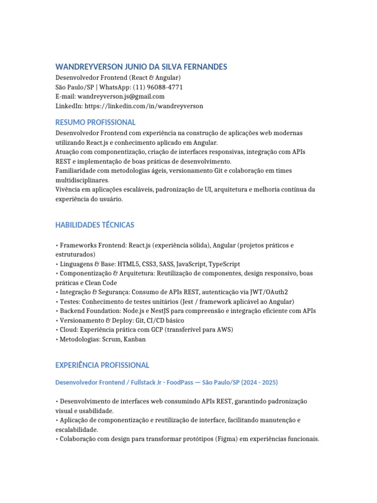 Desenvolvedor Frontend React e Angular | PDF