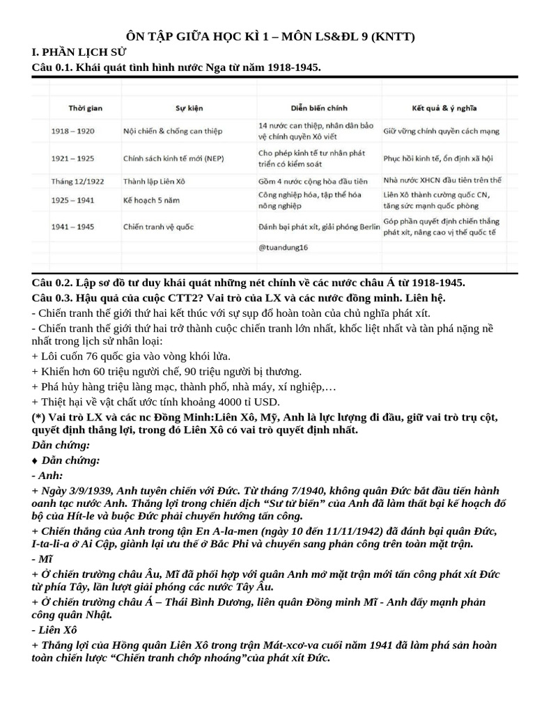 Ôn Tập Giữa Học Kì 1 Lsdl | PDF