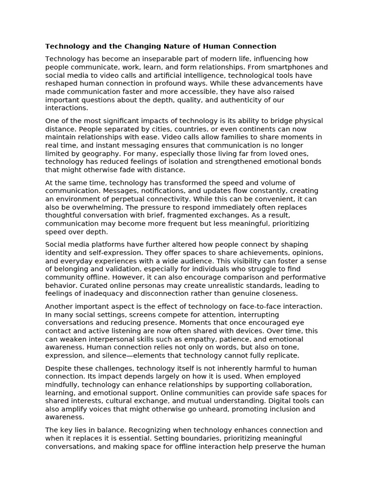 Impact of Technology on Human Connection | PDF | Social Psychology ...