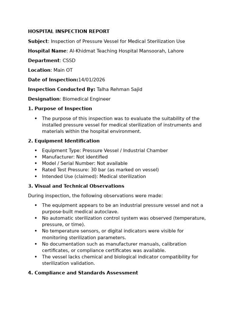 Hospital Pressure Vessel Inspection Report | PDF | Sterilization ...