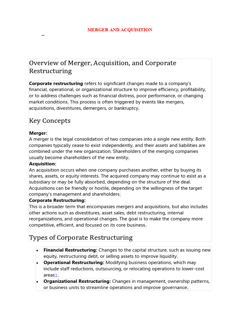 Mergers, Acquisitions, and Restructuring | PDF | Mergers And ...