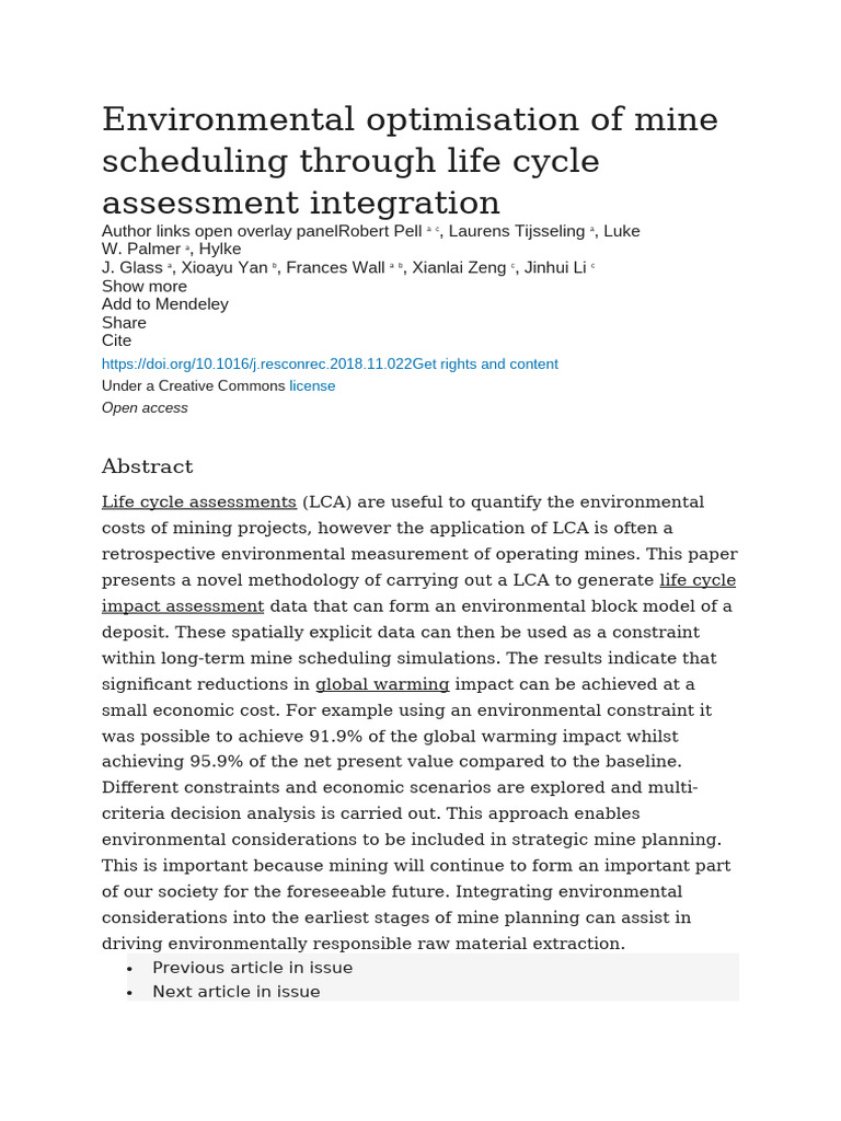 Optimizing Mine Scheduling with LCA | PDF | Life Cycle Assessment | Mining