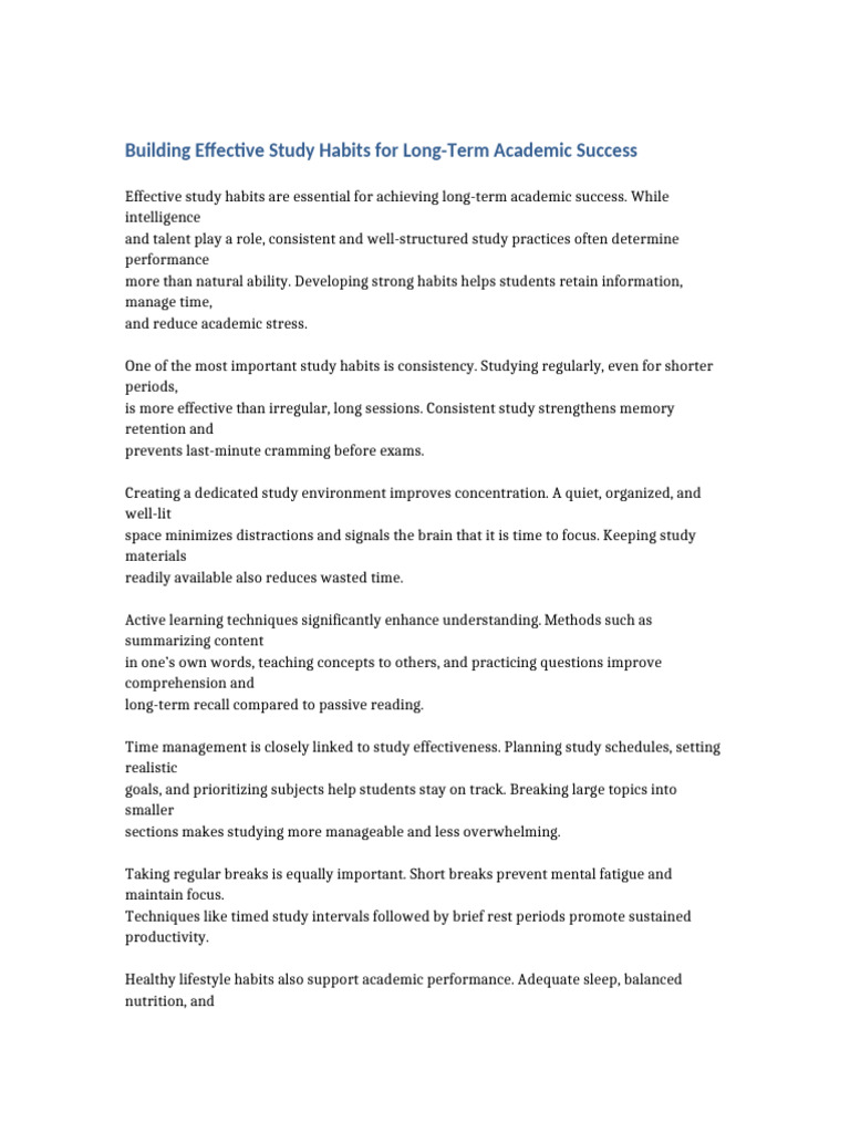 Building Effective Study Habits for Long Term Academic Success LONG-1 ...