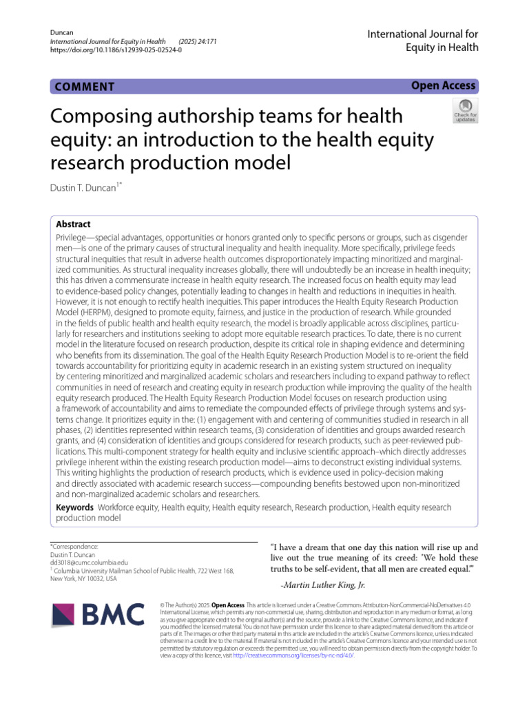 Health Equity Research Production Model | PDF | Health Equity ...