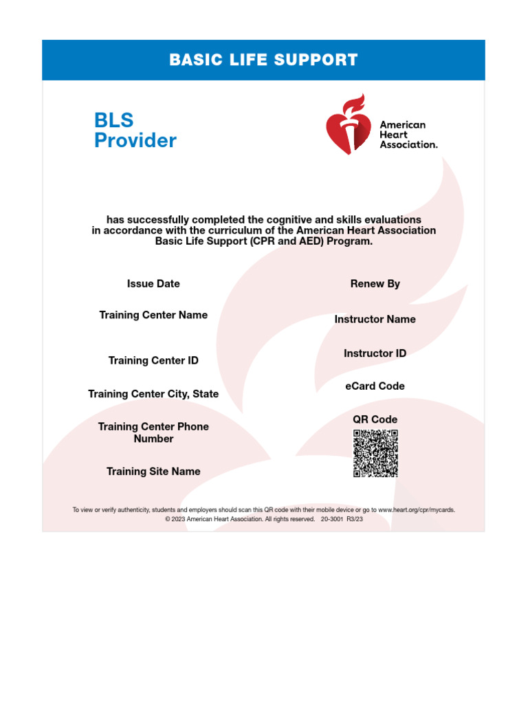 BLS Certification Card - American Heart Association | PDF