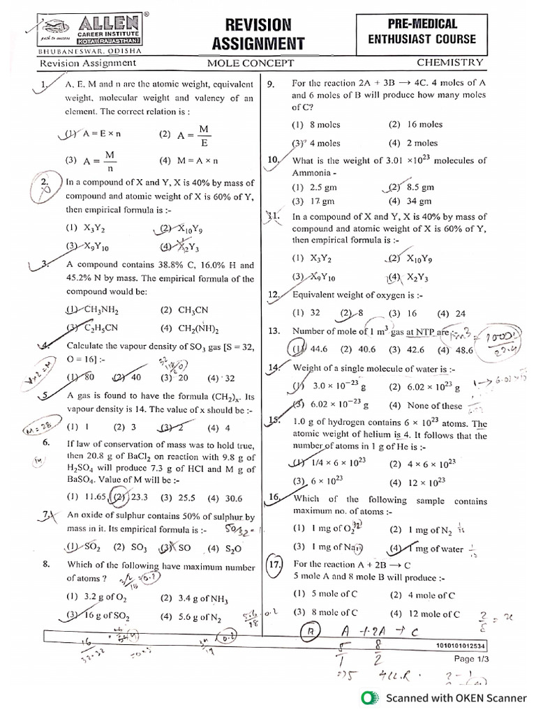 Assignment Mole Concept as Sir | PDF