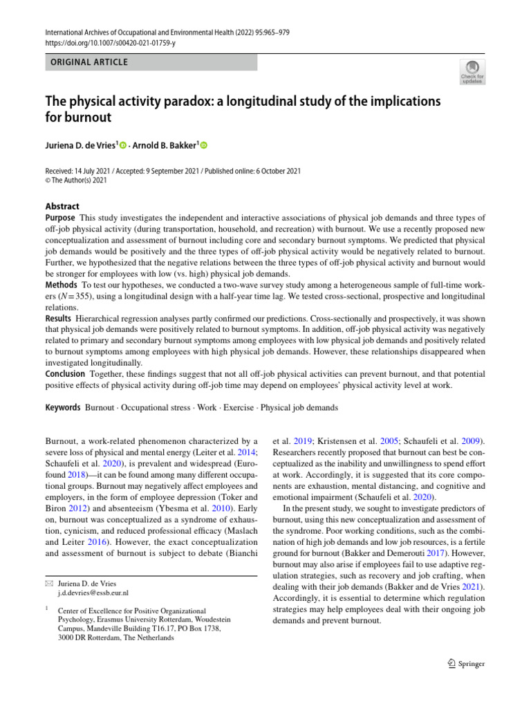 s00420-021-01759-y | PDF | Occupational Burnout | Stress (Biology)