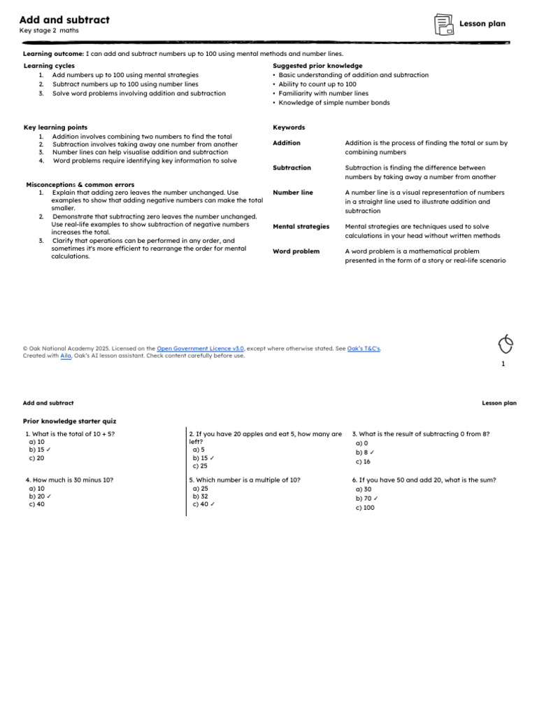 Mastering Addition and Subtraction to 100 | PDF | Numbers | Subtraction