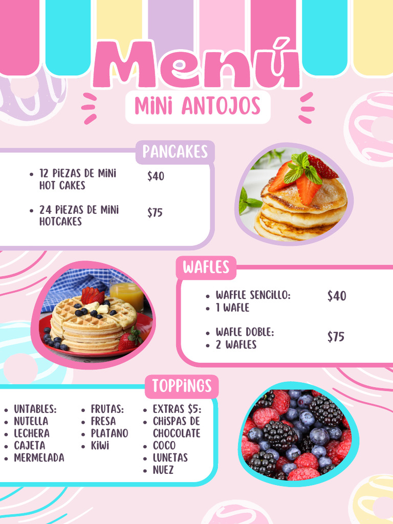 Menú de Mini Antojos y Wafles | PDF