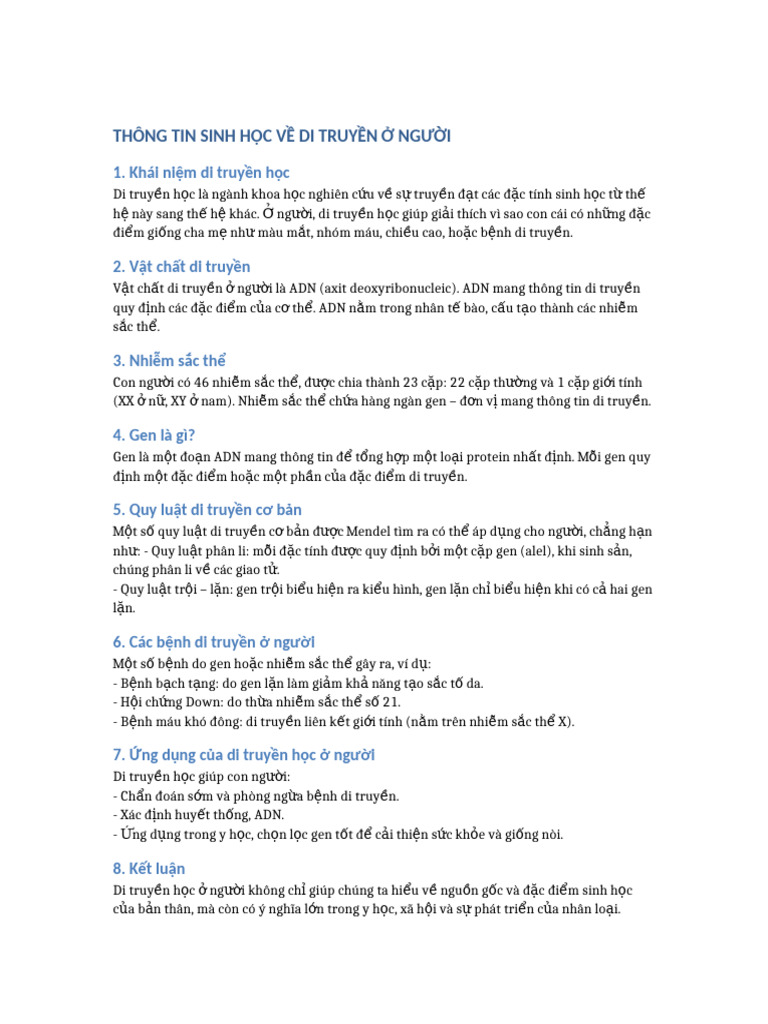 Thong Tin Sinh Hoc Ve Di Truyen o Nguoi | PDF