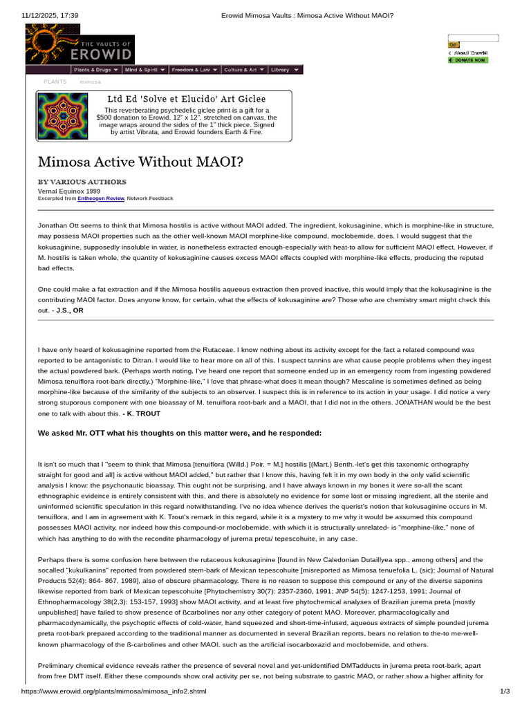 Erowid Mimosa Vaults _ Mimosa Active Without MAOI_ | PDF | Psychoactive ...