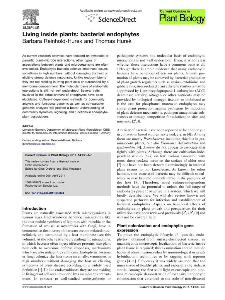 Bacterial Endophytes in Plants Explained | PDF | Bacteria | Secretion