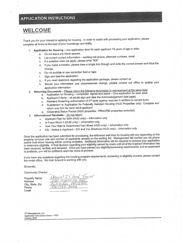 Daniel Flood Towers Housing Application | PDF