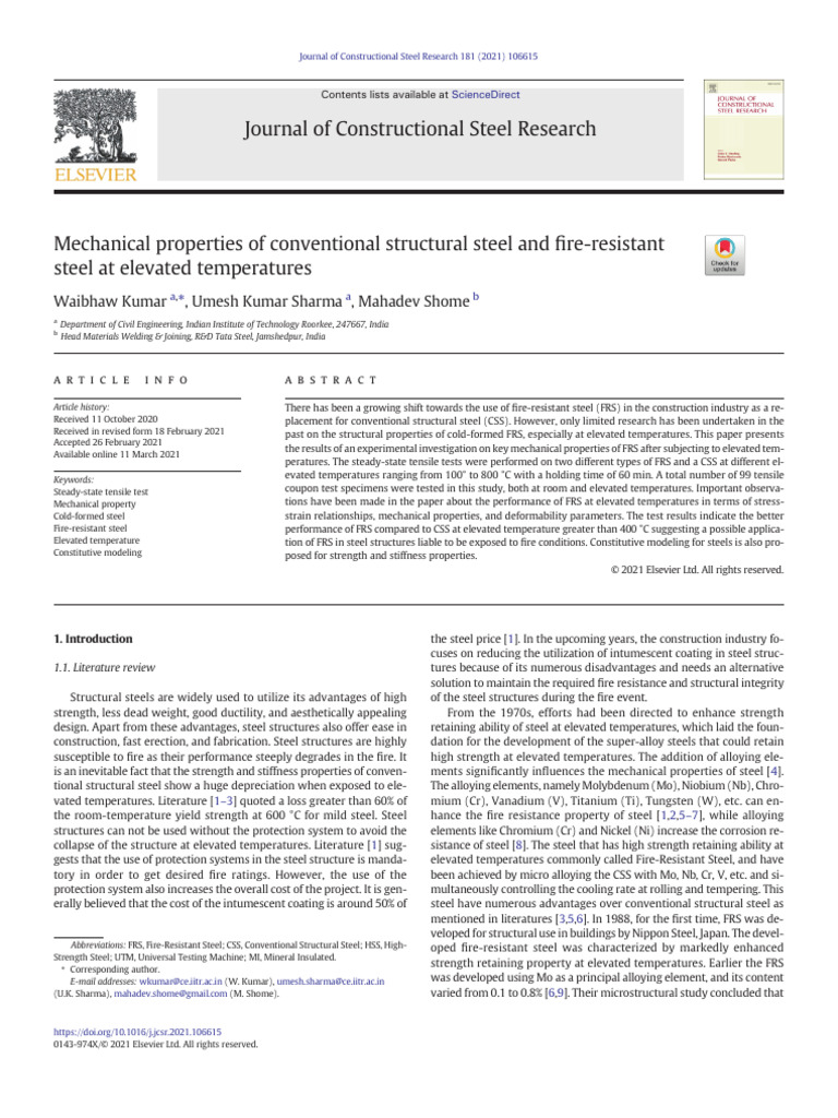 Fire-Resistant Steel Properties at High Temp | PDF | Strength Of ...