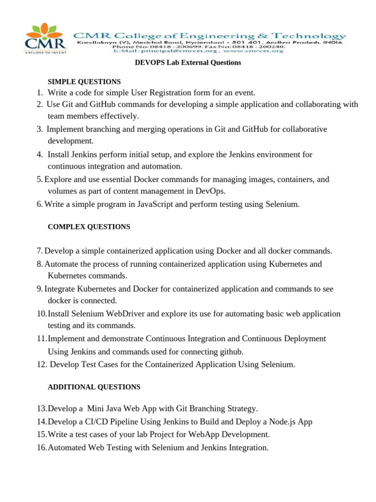 DevOps Lab Questions for Testing Skills | PDF