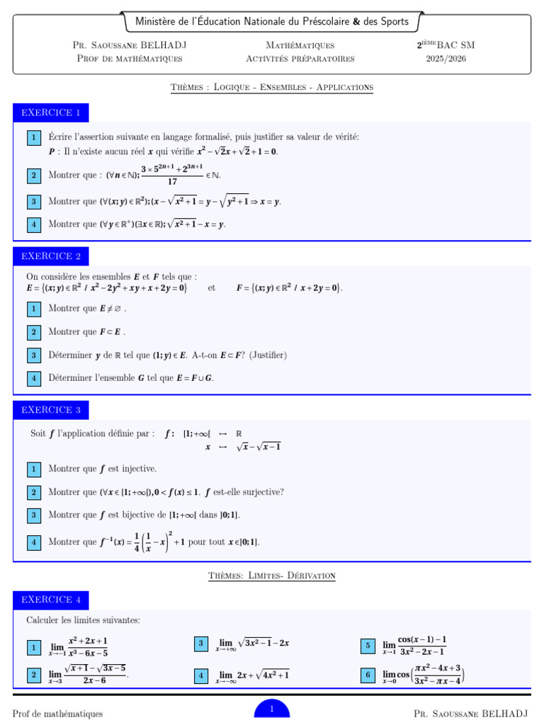 Exercices de mathématiques pour 2ième BAC SM | PDF | Asymptote ...